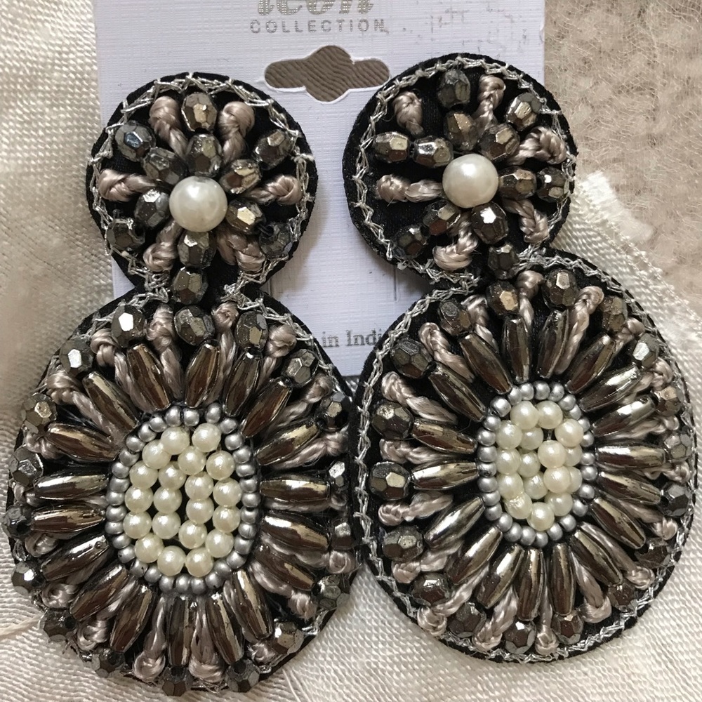 Seed pearl and silver beaded drop earrings